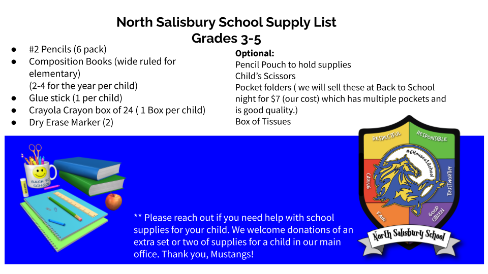 20232024 School Supply List North Salisbury Elementary