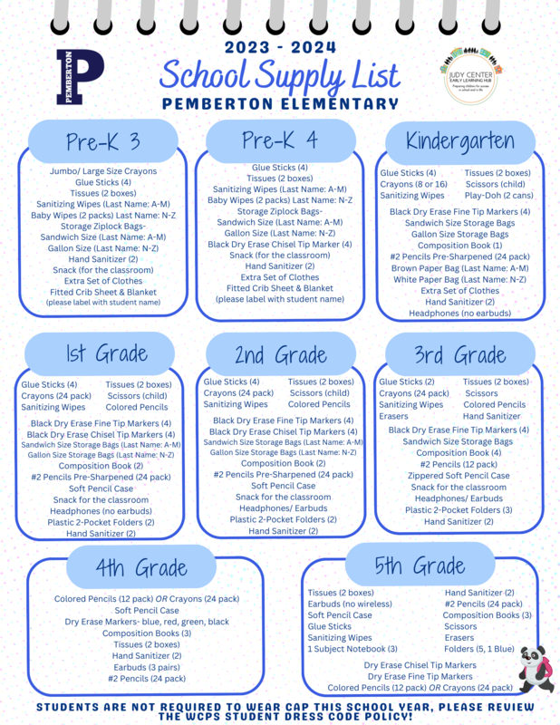 Pemberton Elementary School Supply Lists for 20232024 Pemberton